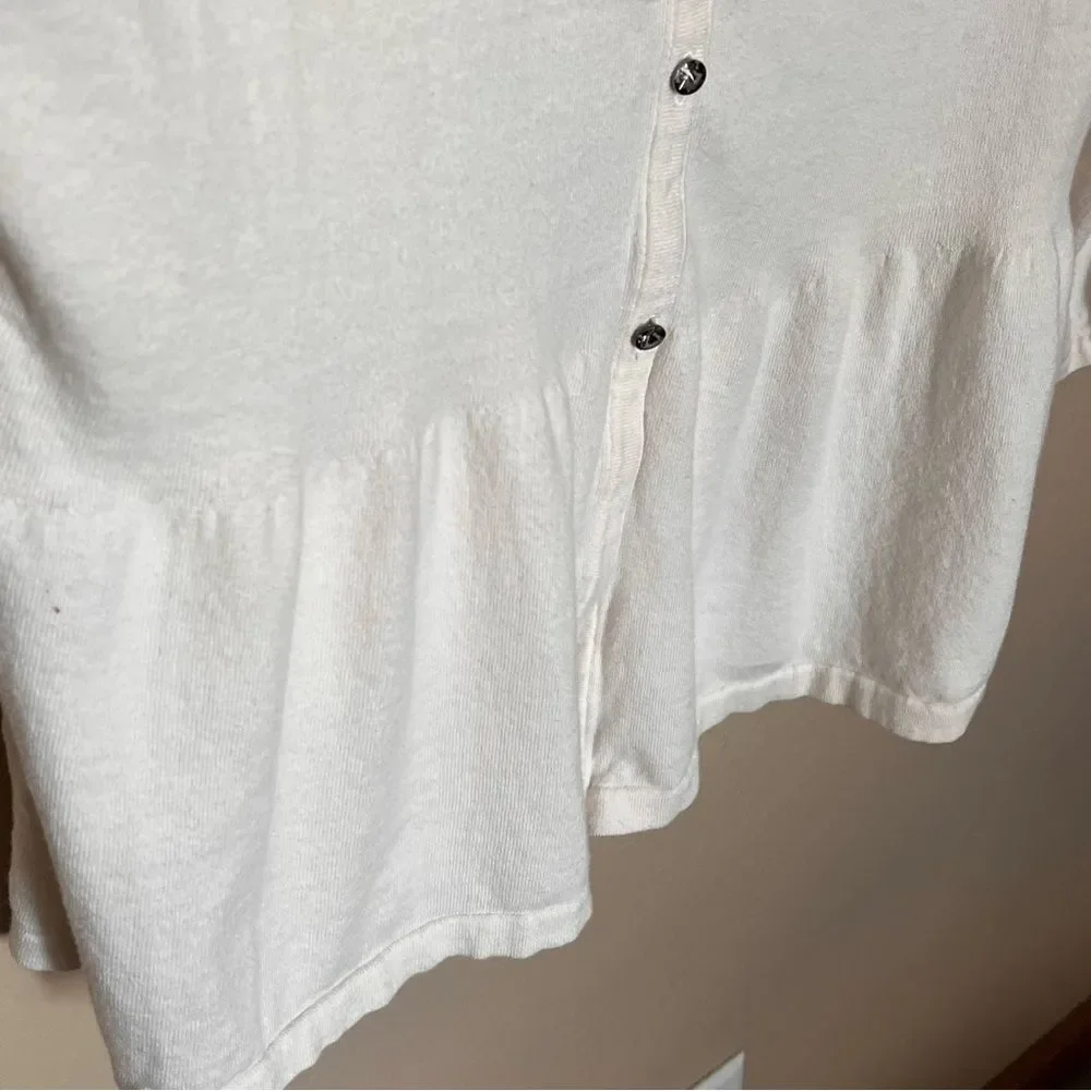 Boden Cotton-Silk Blend Smocked Button Cardigan with 3D Floral Collar Size 14